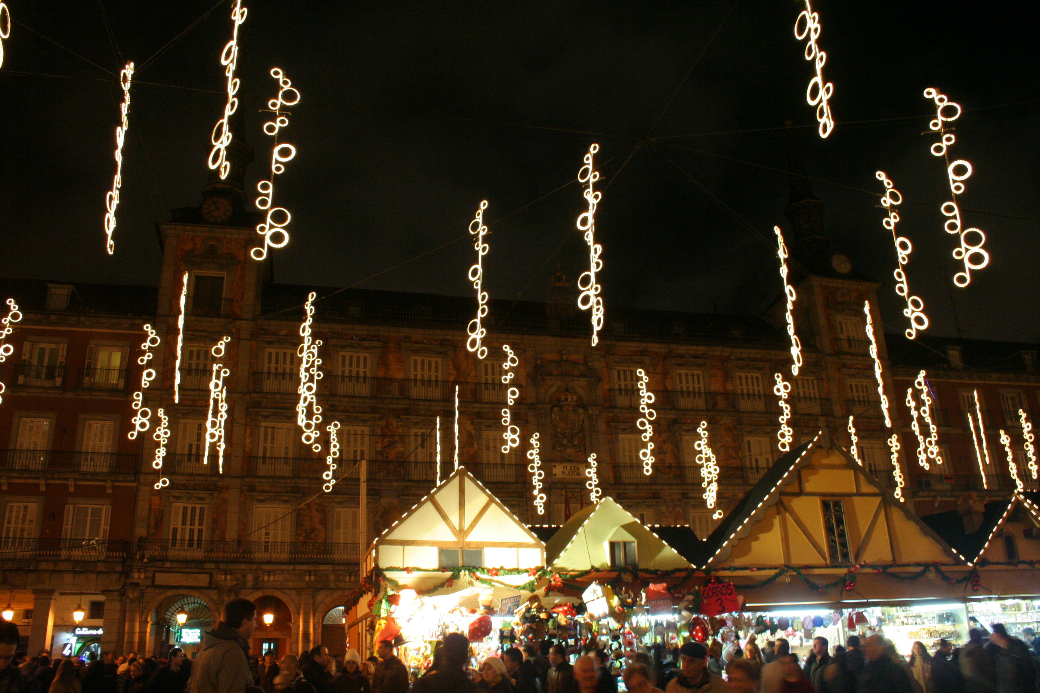Xmas market and lights at Plaza Mayor, Madrid